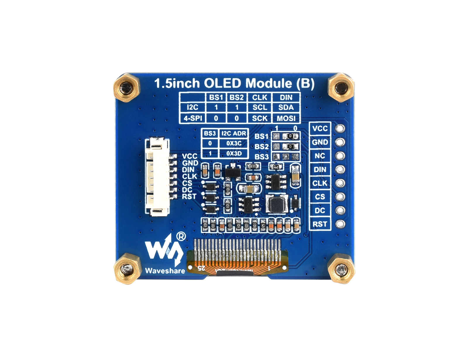 1.5寸OLED模块 128×128分辨率 SPI/I2C通信 黑白显示屏