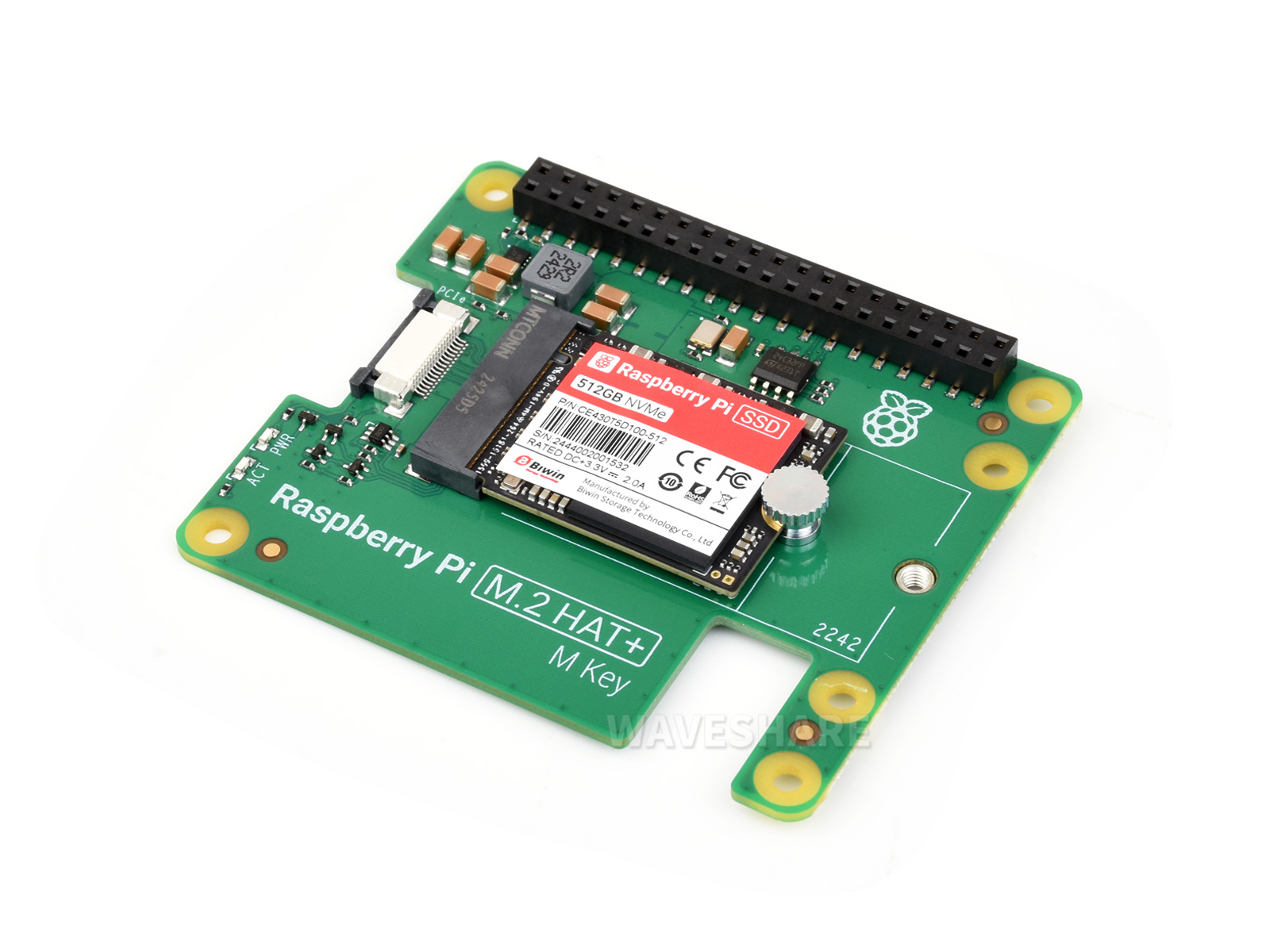 树莓派原装固态硬盘套件 含512GB高速固态硬盘和Raspberry Pi M.2 HAT+ 兼容PCIe Gen3 适用于树莓派5