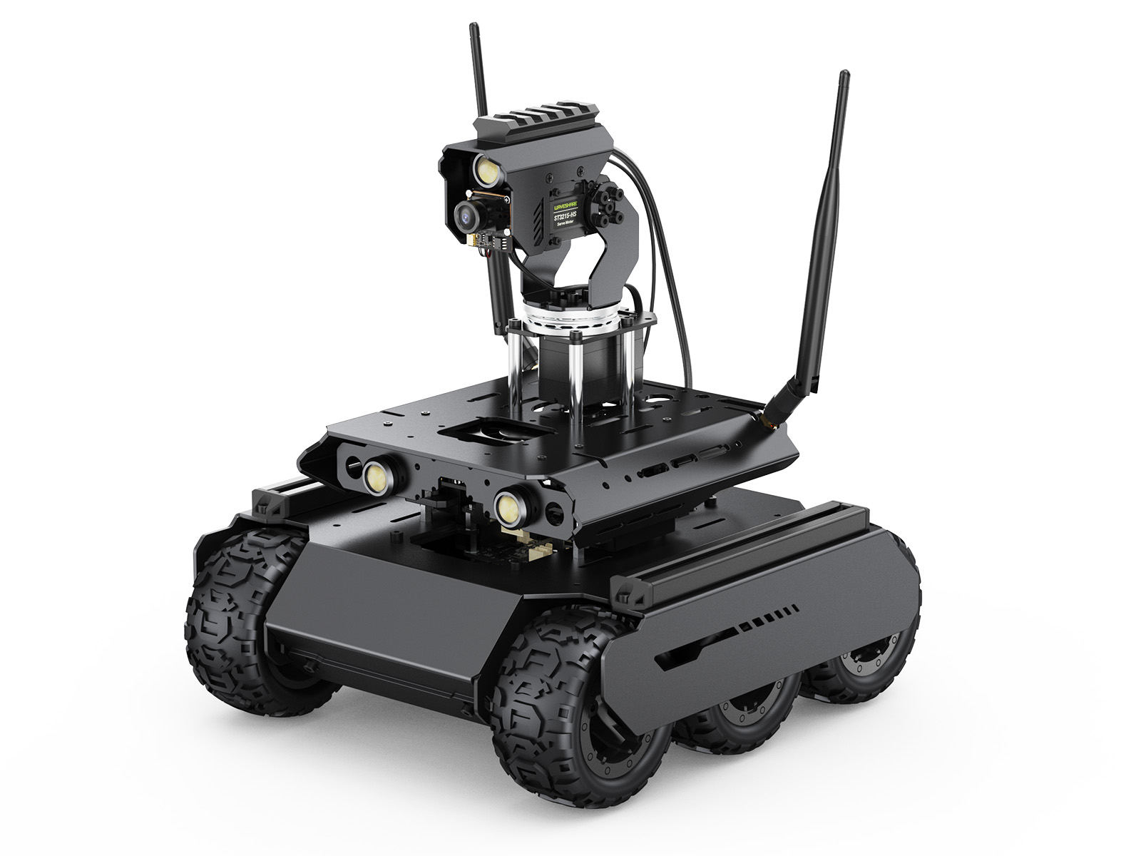 UGV Rover六轮四驱双脑开源AI机器人配备多功能拓展平台移动机器人，强大的Jetson Orin系列计算核心搭载360°全向灵活云台