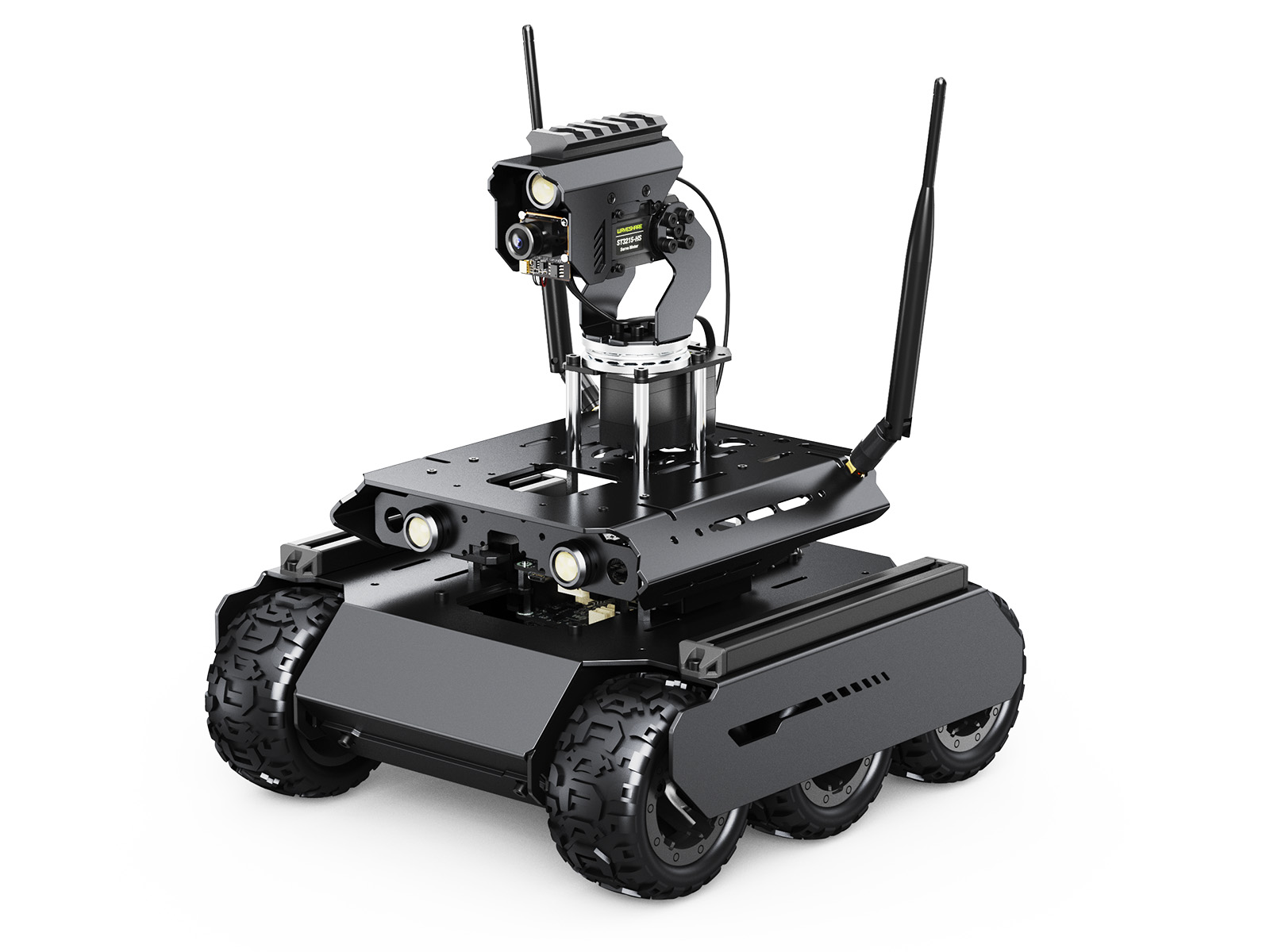 UGV Rover六轮四驱双脑开源AI机器人配备多功能拓展平台移动机器人，强大的Jetson Orin系列计算核心搭载360°全向灵活云台