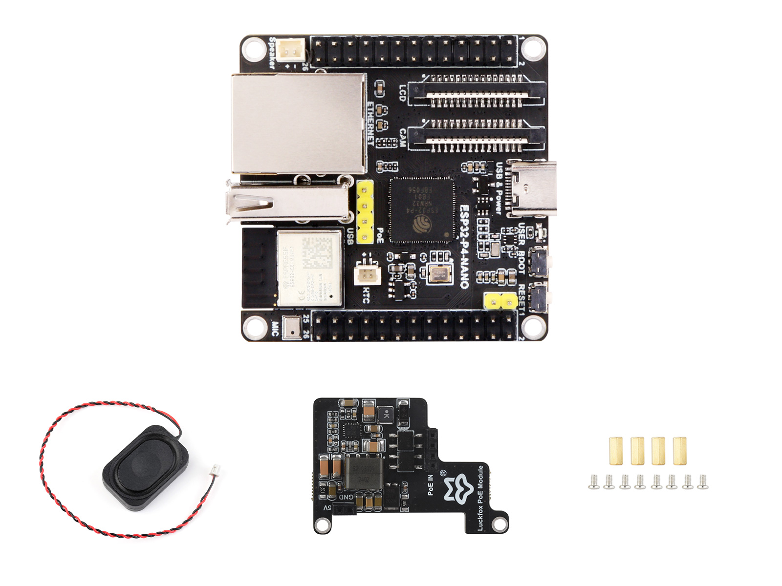 ESP32-P4-NANO开发板 基于ESP32-P4芯片的双核加单核RISC-V高性能开发板支持Wi-Fi6和Bluetooth5/BLE B套餐带PoE模块