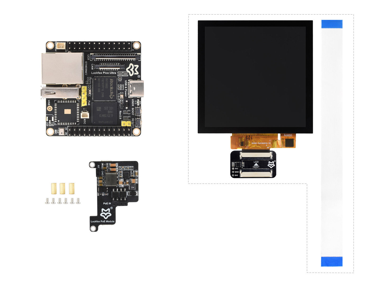 Luckfox Pico Ultra B幸狐RV1106微型0.5TOPS算力Linux开发板8G eMMC 带屏幕套餐支持PoE