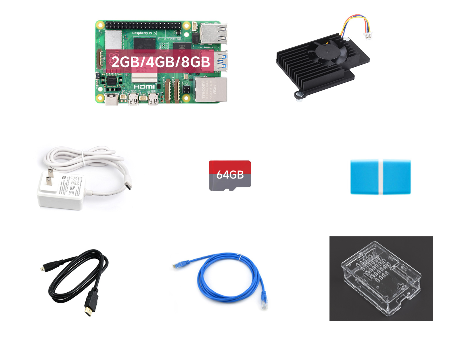 Raspberry Pi 5 2GB 树莓派5代 BCM2712处理器 2.4GHz四核64位Arm Cortex-A76【基础套餐 含透明亚克力外壳】