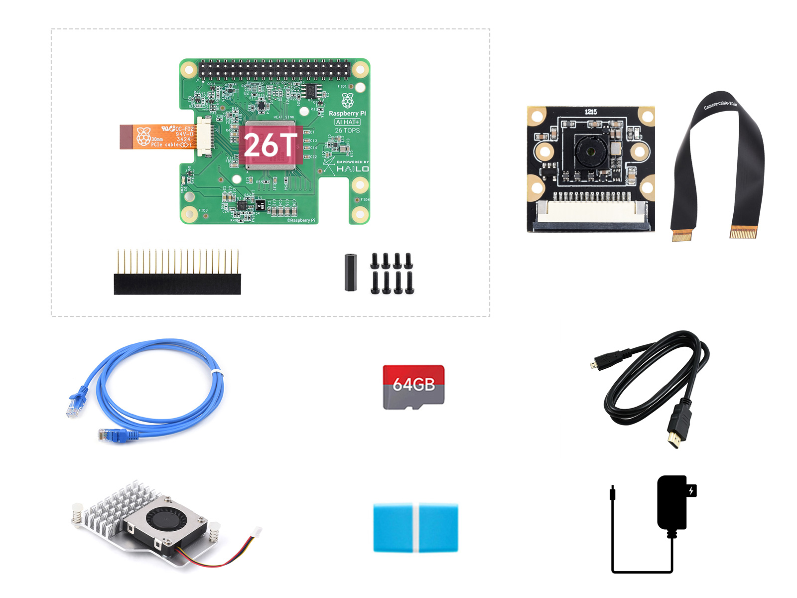 Raspberry Pi 5 树莓派5代人工智能套餐D配件包 含Raspberry Pi AI HAT+ (26T)【不含Pi 5主控板】