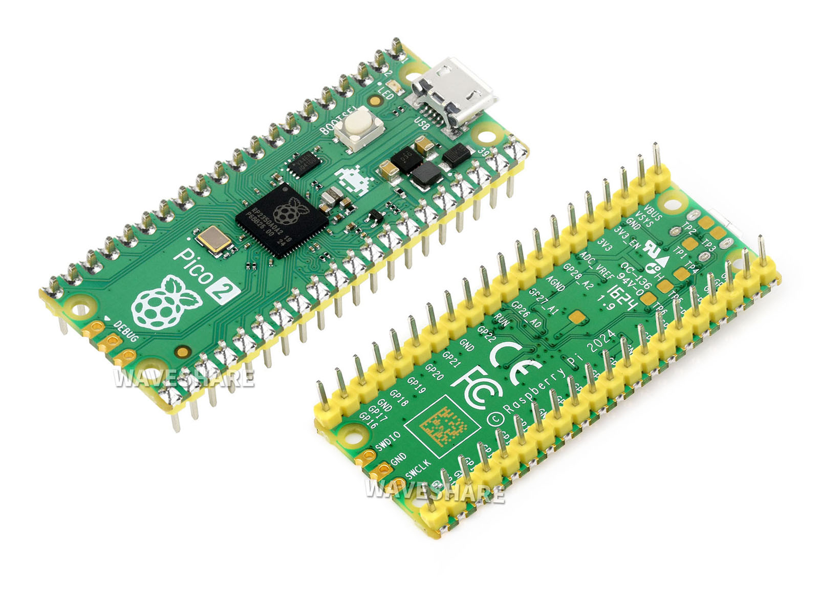 树莓派 Raspberry Pi Pico 2 微控制器开发板 基于官方RP2350双核、双架构处理器 加焊黄色排针