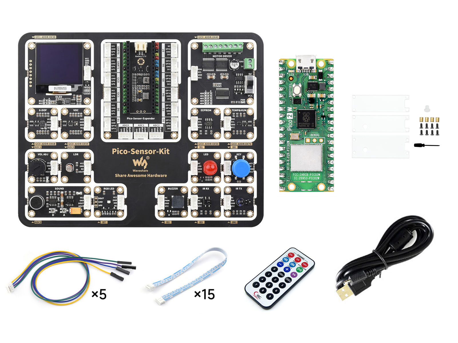 树莓派Raspberry Pi Pico 2 W微控制器开发板传感器套餐 基于树莓派RP2350双核、双架构处理器