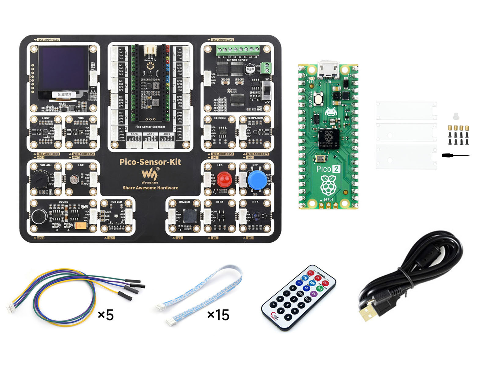 树莓派 Raspberry Pi Pico 2 微控制器开发板传感器套餐 基于官方RP2350双核、双架构处理器