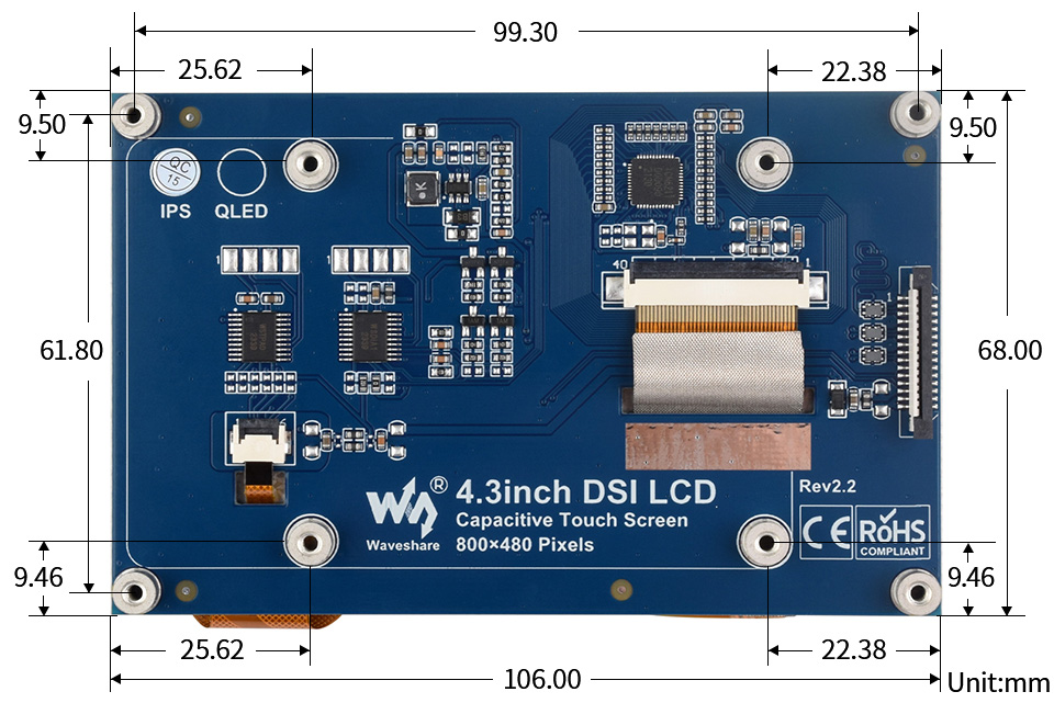 树莓派4.3寸电容触控屏800×480 IPS广视角MIPI DSI接口