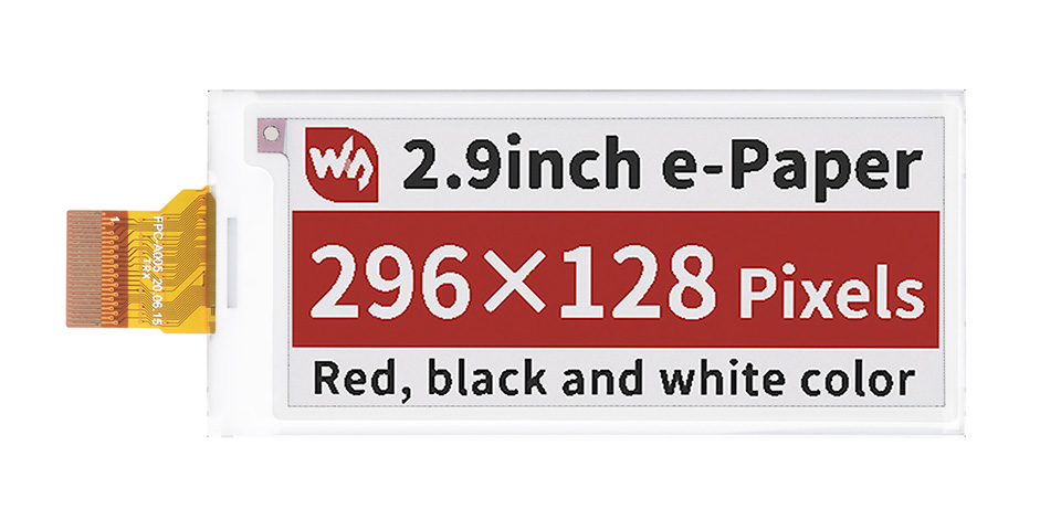 2.9寸电子纸裸屏| 2.9inch e-Paper (B) | WFT0290CZ10墨水屏