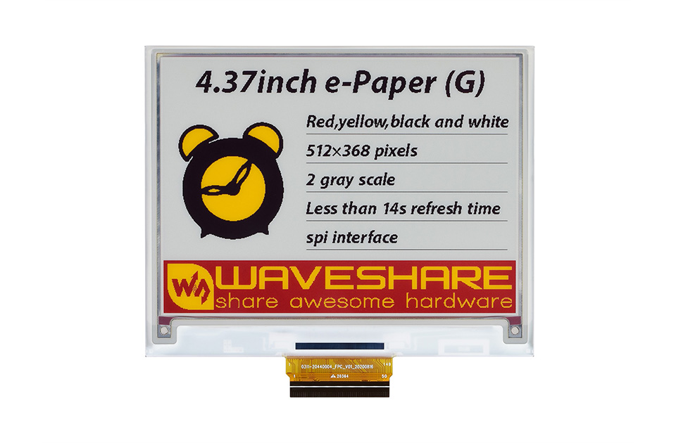 4.37寸e-Paper红黄黑白四色电子墨水屏裸屏512×368像素SPI通信