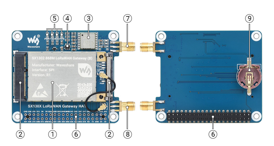 SX1302 915M LoRaWAN 网关模块扩展板树莓派LoRaWAN扩展板L76K模组 标准Mini-PCIe接口