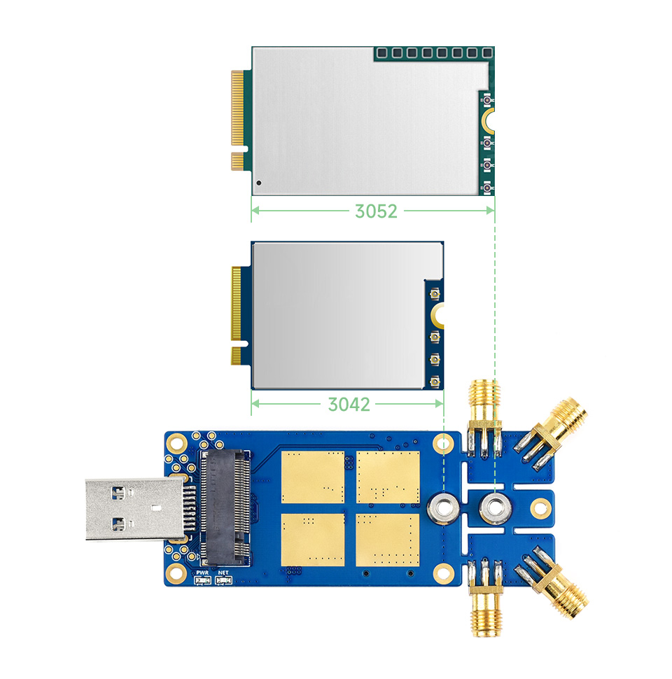 5G DONGLE 扩展板 带广和通FM650-CN 5G模组 四天线 USB3.1接口 铝合金散热板 M.2 Key B 接口