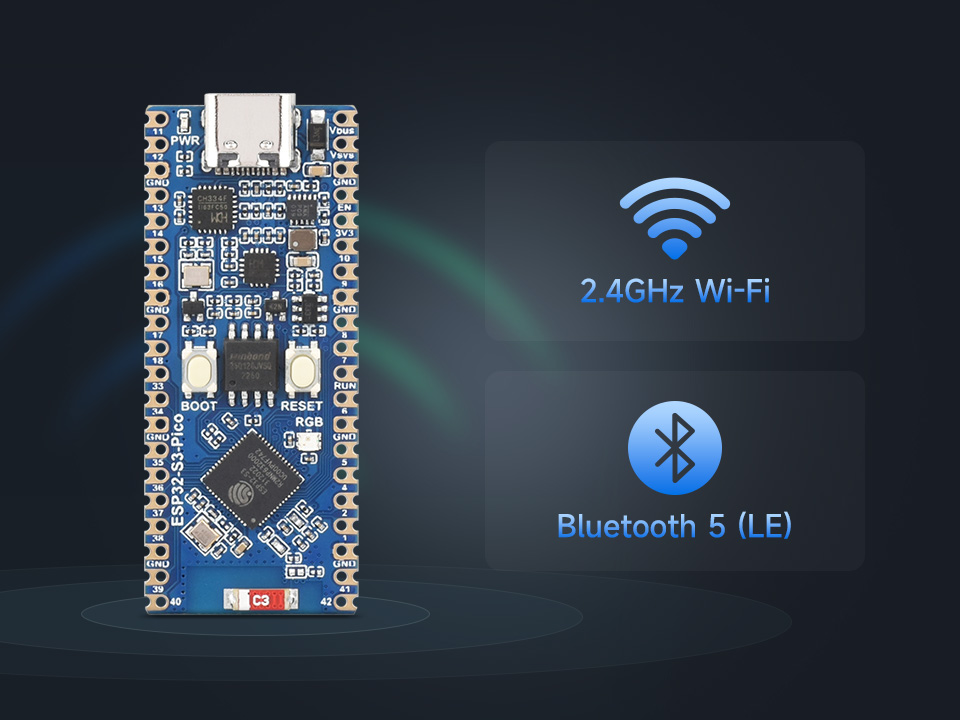 ESP32-S3微控制器2.4GHz Wi-Fi开发板240MHz双核处理器 加焊黄色排针