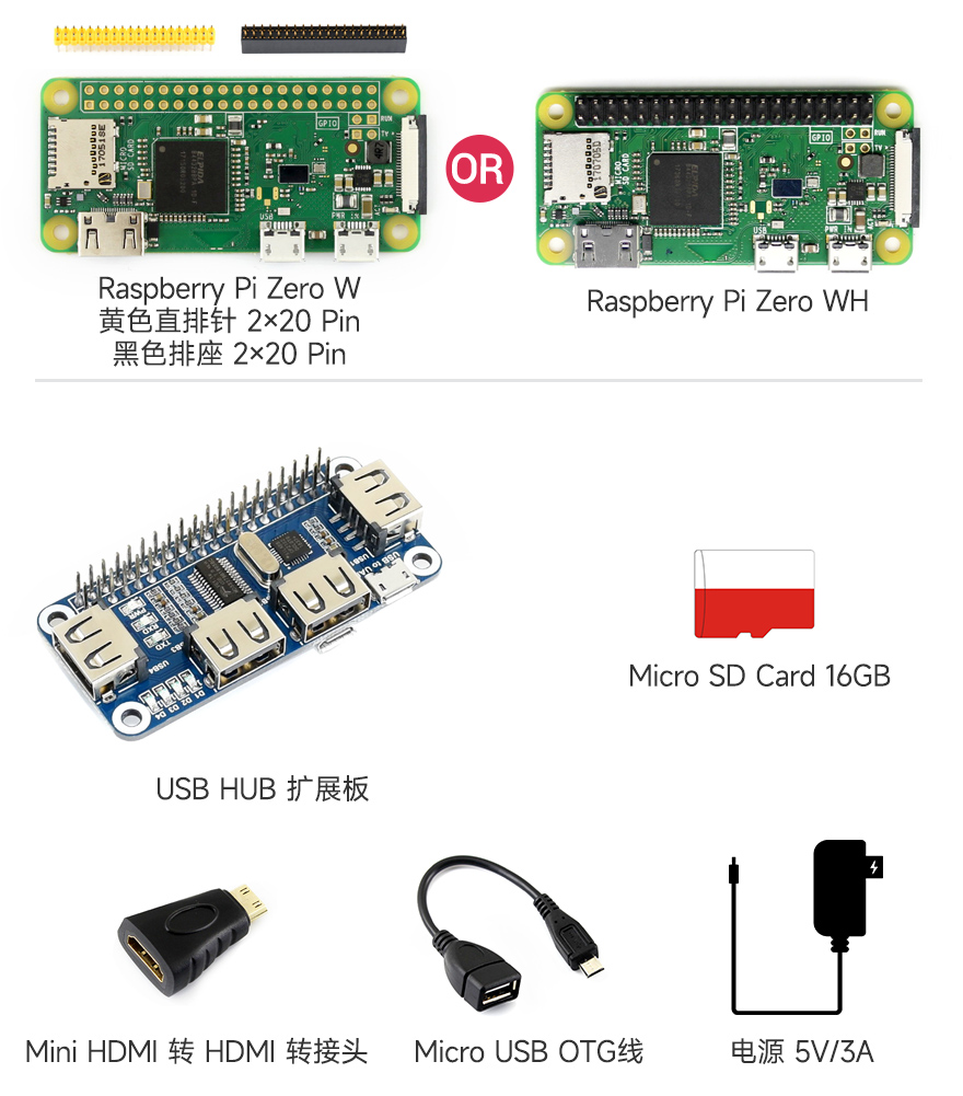 树莓派Zero WH| Raspberry Pi Zero WH (套餐D) | RPi Zero WH (套餐D)